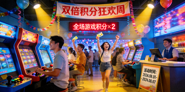 电玩城内举办双倍积分活动的热闹场景